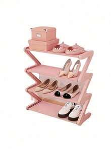 四层Z字形鞋架，耐用塑料独立收纳盒，弧形设计，多功能收纳架，易于组装的独立式鞋架，无需工具，设计紧凑，适合客厅或宿舍，可堆叠且节省空间，鞋盒，立式鞋架 - 彩色 - 查看 7