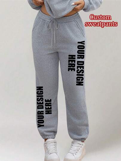 Customized Women's Sports Sweatpants - Custom Fleece Thickened Pants, Add Your Photo, Customize Two-Position Printing, Sweatpants Customization, Custom Autumn And Winter Sweatpants, Design Your Own Personalized Pants As A Gift For Girlfriends, Family, Yourself, Anniversary, Festival, Etc. Customized Gifts, Custom Pants, Custom Pattern Pants, Women's Pants