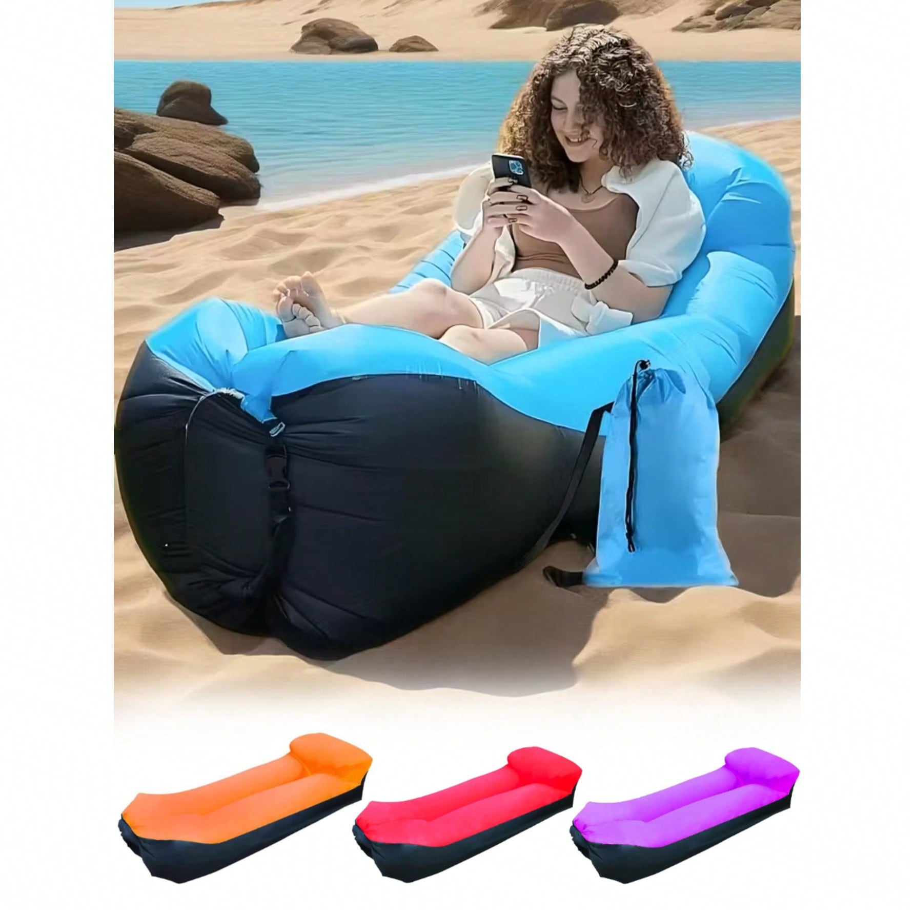 Sofá inflable con almohada - Silla inflable de viaje, tumbona de camping, sofá inflable portátil para camping, playa y relajación al aire libre; s