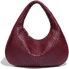 Bolso Mano Trenzado de Mujer, Bolso de Hombro Tela con Asa Superior, Bolsa Tela de Piel para Mujer, Bolsos para las Axilas de Mujer, Regalos de Navidad - rojo - Ver 10