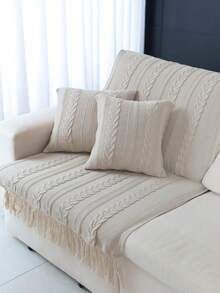 Dubai Knitted Footboard Blanket For Sofa, Bed, And Living Room Decoration - Beige - View 2