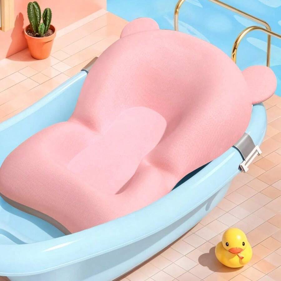 Asiento de Bañera de 53 x 42 cm Cojín de Asiento para Baño de Niño Almohadilla de Baño para Niño Red de Soporte Ajustable Antideslizante Asiento de Apoyo Almohada para Bañera - Rosa - Ver 1