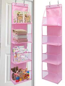 1pc Over The Door Hanging Storage Organizer With 4 Large Pockets & Mesh, Suitable For Bedroom, Toys, Shoes, Diapers, Christmas, Halloween, Thanksgiving Gifts - Hồng - Xem 8