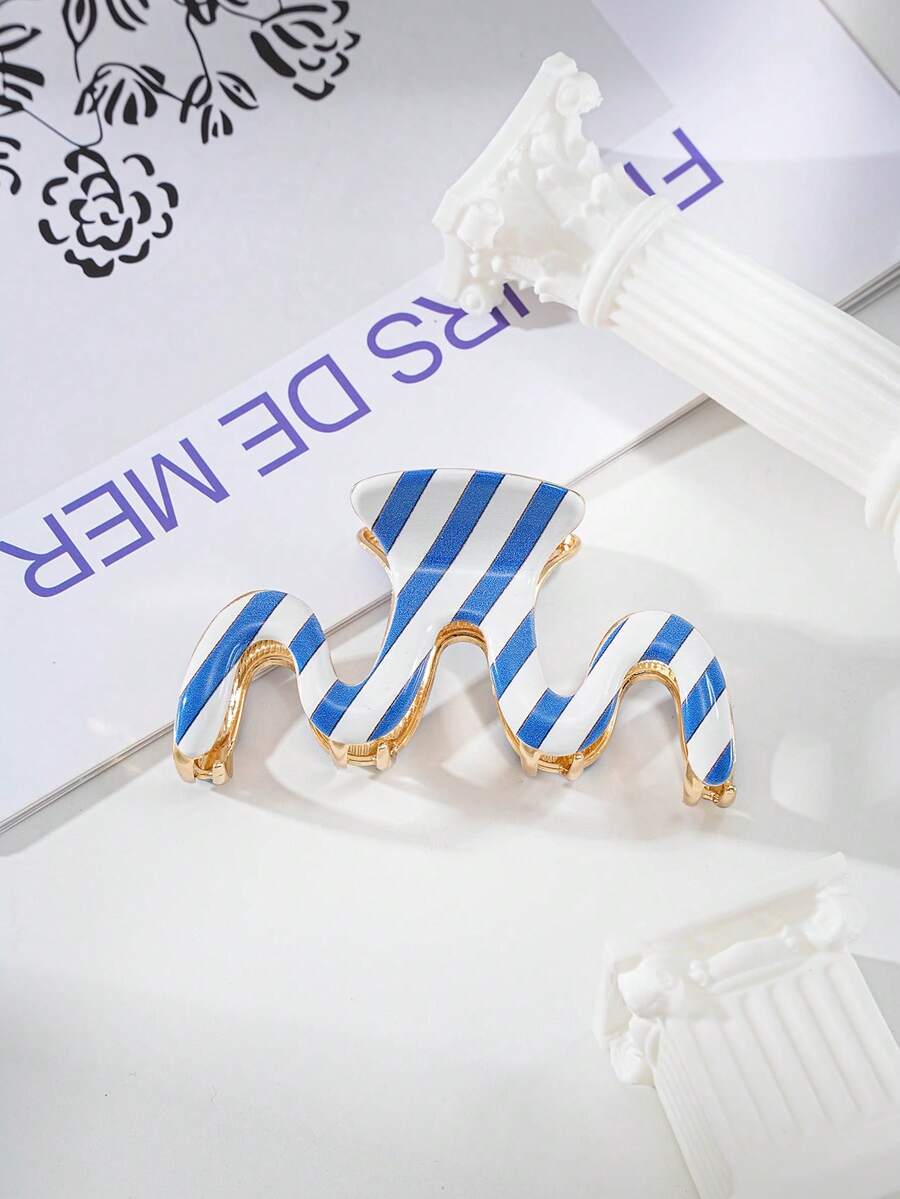 1pc New European And American Fashion Wavy Multicolor Hair Clips Suitable For Daily Use, Travel And Wearing With Thick Hair Fashion Hair Accessories Elegant Hair Claws Women Hair Clutch Casual Hair Jaw Clip - Multicolor - View 1