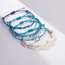 Pulseras de cuerda con onda brillante y elegante, pulseras trenzadas con cuentas de concha puka, joyas hechas a mano, regalos de joyería bohemia de Pascua lindos para mujeres - Azul - Ver 7