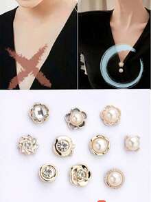 10pcs/Set Non-Slip Buttons, No Sewing Required, Adjustable Waist Belts, Pearl Brooch, Suitable For Clothing, Dresses