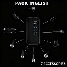 Excellent Portable Air Compressor Tire Inflator, 150PSI Cordless Electric Air Pump, Digital Pressure Gauge, Automatic Shut-Off Function, And LED Light, An Ideal Tool For Inflating Cars, Bicycles, And Motorcycles. It Is An Excellent Gift For Fathers, Boyfriends, And Men (Black) - 黑色 - 查看 8