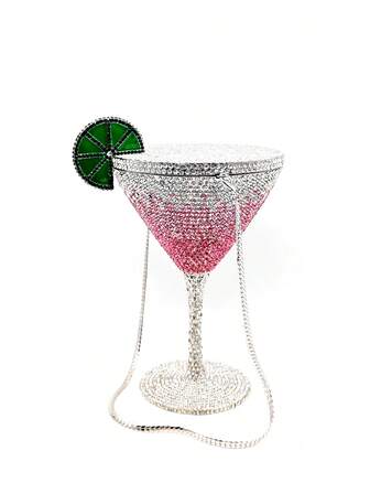 Folo Kristallkuvertväskor med cocktailkoppdesign, Lila/Guld/Rosa/Blå Brudväskor med Kristaller, Handgjorda middagskuvertväskor med Diamanter för Damer, Nya Kristallväskor med Strass för Middagsbjudningar och Balevenemang, Bästa Gåvan med Ask (Passar Ej Telefon)