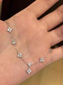 1pc Women's Fashionable Shiny Four-Leaf Flower Anklet, Waterproof Stainless Steel Chain With Copper Flower Pendant, Suitable For Daily Wear, Parties, Beach