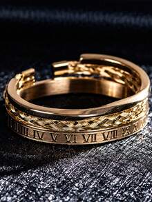 3pcs/Set Vintage Open Twist Mobius Bangle, Stainless Steel Roman Numeral Braided Bracelet Set, Men's Fashion Accessories - Multicolor - View 8