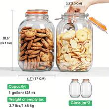 Two-Piece 1-Gallon Glass Fermentation Jar (Sealed Lid), Large-Capacity Glass Pickling Jar, Ideal For Fermentation. Transparent Glass Jar For Kitchen Food Storage, Home Brewing, And Organization. - 2 chiếc - Xem 2