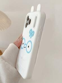 1pc Cartoon Bow Rabbit Ear Phone Case Compatible With Apple 17 Pro Max, Cute & Personalized Soft Silicone Protective Cover For IPhone 16 Pro, 15, 14 Women - White - View 4