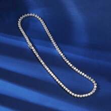 MDFUN 4mm Tennis Necklace, Women's - 3-Prong 18K White Gold Plated Round Cubic Zirconia Classic Diamond Cut Chain, Unisex