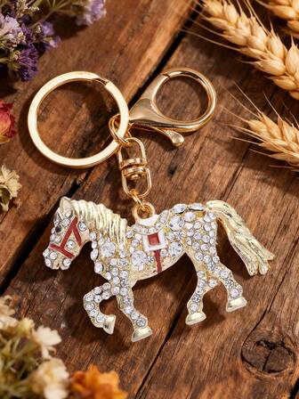 1Pc Crystal Horse Rhinestone Metal Keychain Bracket Handbag Pendant Fashion Keychain Car Keychain Best Gift, Women's Backpack Keychain Pendant Teacher Pendant Keychain, Bag Pendant, Wallet Pendant, Best Gift For Women On Christmas And New Year Nurses' Day, Car Keychain, Car Accessories