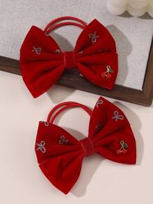 2pcs/4pcs Girls Velvet Bow & Cherry Hair Accessories Set, Suitable For Daily Decoration - Multicolor - View 10
