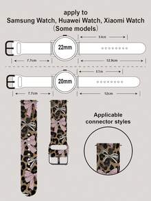 Leopard Print Bow 20/22 Mm Universal Strap Compatible With Samsung, Huami, Garmin, Honor Smartwatches - Silicone Surface Strap Pattern Compatible With GT2/Gt3, Watch 3/Galaxy - White - View 5