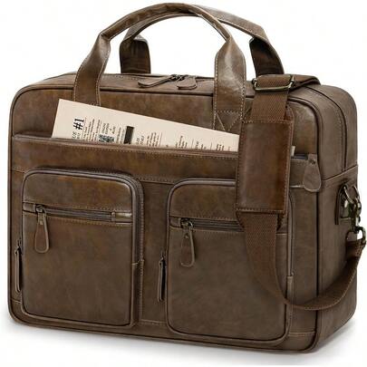 Messenger Bag Men Vintage PU Leather Laptop Bag 15.6 Inch Briefcases For Men Work Computer Bag Waterproof Briefcase