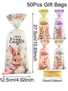 25/50/100 chiếc Túi Quà Tặng Hình Thỏ Phục Sinh - Túi Kẹo Bằng Nhựa Cellophane Họa Tiết Thỏ và Hoa Vui Nhộn, Trang Trí Ngày Lễ Mộc Mộng, Trang Trí Nhà Cửa Phục Sinh 2026, Vật Tư Đóng Gói Quà Tặng Mùa Xuân Hè, Vật Tư Cho Doanh Nghiệp Nhỏ - Nhiều màu - Xem 4
