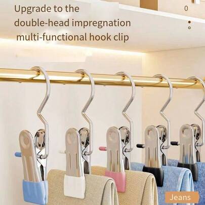 Hooks And Hangers For Hanging Heavy Objects - Space-Saving Pants/Clothes Hangers, Clothespin Hangers With Hooks, Multi-Purpose Home Storage Hooks, Metal Stainless Steel Wardrobe Clips, 360° Rotating Portable Storage Clips, Clothes Clips