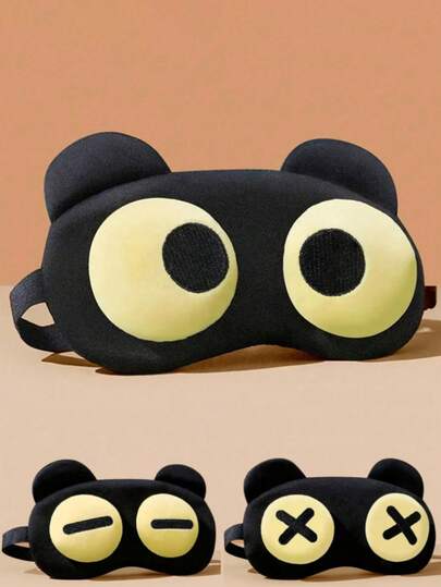 1 pieza Máscara para los ojos con diseño de oso de dibujos animados - Máscara para dormir de fibra de poliéster suave y oscurecimiento, diseño ajustable con cremallera, color amarillo y negro, adecuada para el trabajo, los viajes y la siesta - Sin batería requerida, material duradero, esencial para trabajadores de oficina y ocio