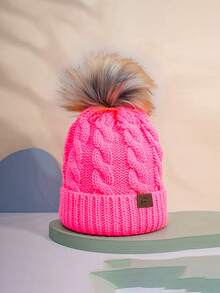 1 件男女通用 Pom Pom Y2K 风格保暖透气时尚针织帽，适合户外滑雪和冬季秋季休闲穿着 - 軍綠色 - 查看 25