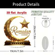 2D flache Acryl-Kristall-Mond-Dekoration, 0,3 cm Dicke, mit Sichelmond für den Ramadan, thematisch rund um den islamischen Glauben, geeignet für Ramadan, Ostern, Schaufensterdekorationen und ein ideales Geschenk.