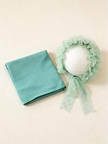 INS风新生儿摄影套装 - 多色包巾+蕾丝帽，宝宝百日照和满月照必备，新生儿包巾蕾丝帽摄影套装，粉色/白色/绿色可选，专业影棚道具，适用于新生儿、百日照、满月照和主题拍摄 - 彩色 - 查看 13