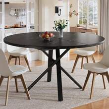 Round Extendable Table With Marble Look - 100 Cm (Extendable To 140 Cm) - Black - View 5