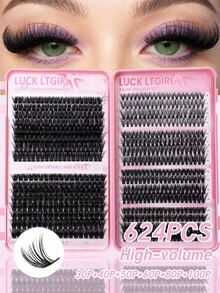 640/632/624/320片装簇状假睫毛，浓密卷翘睫毛套装，D型卷翘，10-16毫米混合长度，DIY睫毛嫁接套装，DIY下睫毛嫁接教程，蓬松柔软的单根假睫毛，打造浓密自然的纤长睫毛，睫毛簇，单根假睫毛，睫毛，假睫毛 - 彩色 - 查看 9