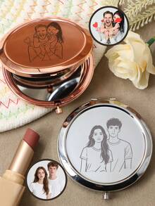 Customized Pocket Mirror - With Gift Box, Personalized Folding Makeup Mirror, Customizable Photo Mini Mirror, Wedding Gift, Birthday Gift, Stainless Steel Material, Anniversary, Valentine's Day, Travel, Portable, Compact And Exquisite, Gift For Mother, Girlfriend, Couple, Friend, Family - Gold - View 2