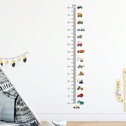 Boys Room Height Measurement Sticker - Colorful Construction Vehicle Wall Decal, Easy To Peel And Stick, No Residue, Educational Measurement Marker, Suitable For Children's Room Decor, Vibrant Colors, Plastic Material, Ideal For Halloween And Christmas Kids Room Decor, Christmas Gift
