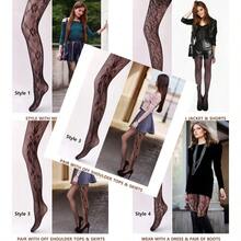 VERO MONTE Women Patterned Fishnet Tights Black Fishnets Net Stockings Pantyhose-092 - Estampado de tiras y diamantes, negro, 4 pares de 4 estilos - Ver 6