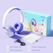 儿童无线耳机，74/85dB，可折叠，高清立体声，含3.5mm耳机线，男女皆宜，可用于学习和娱乐