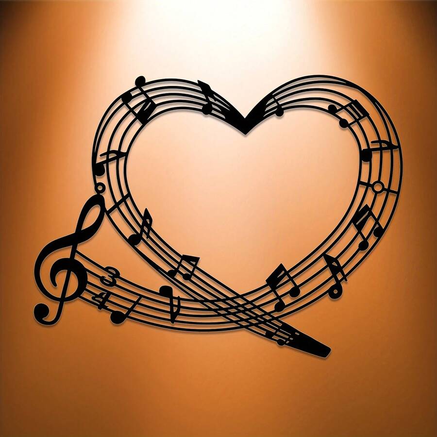 1件圣诞房间装饰音符心形墙饰，铁艺高音谱号壁挂，优雅农舍金属装饰，适用于卧室、客厅、厨房、门廊、办公室，创意礼物，适合圣诞节、情人节、感恩节、复活节、乔迁之喜 - 黑色 - 查看 1