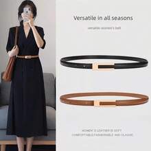 1pc Women's Black Vintage Versatile Thin Belt, Suitable For Dresses, Shirts, Pants For Everyday Use - Black - View 2