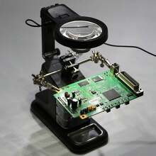 Estación de soldadura con lupa y luz LED de 3X/4,5X/25X, soporte para lupa con pinza auxiliar y pinzas de cocodrilo. - Negro - Ver 2