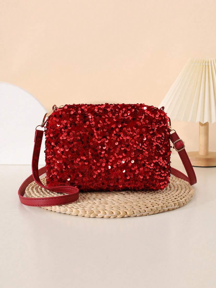 Fashionable Sequin Women's Small Square Shoulder Crossbody Bag