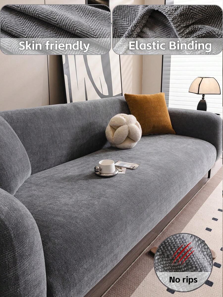 1pc Minimalist Chenille Anti-Cat Scratch Sofa Cover, Full Wrap-Around, All Season, Anti-Tear