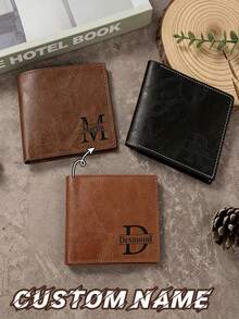 Personalized Wallet And Card Holder, Men's Personalized Wallet, Customizable With Name Or Text, Customized Men's Wallet, Pure Black Foldable Card Holder And Cash Compartment, Customized Letter Combination Gift, Gift For Husband, Father, Boyfriend (Birthday, Anniversary, Graduation) - Compact Personalized Cash Clip