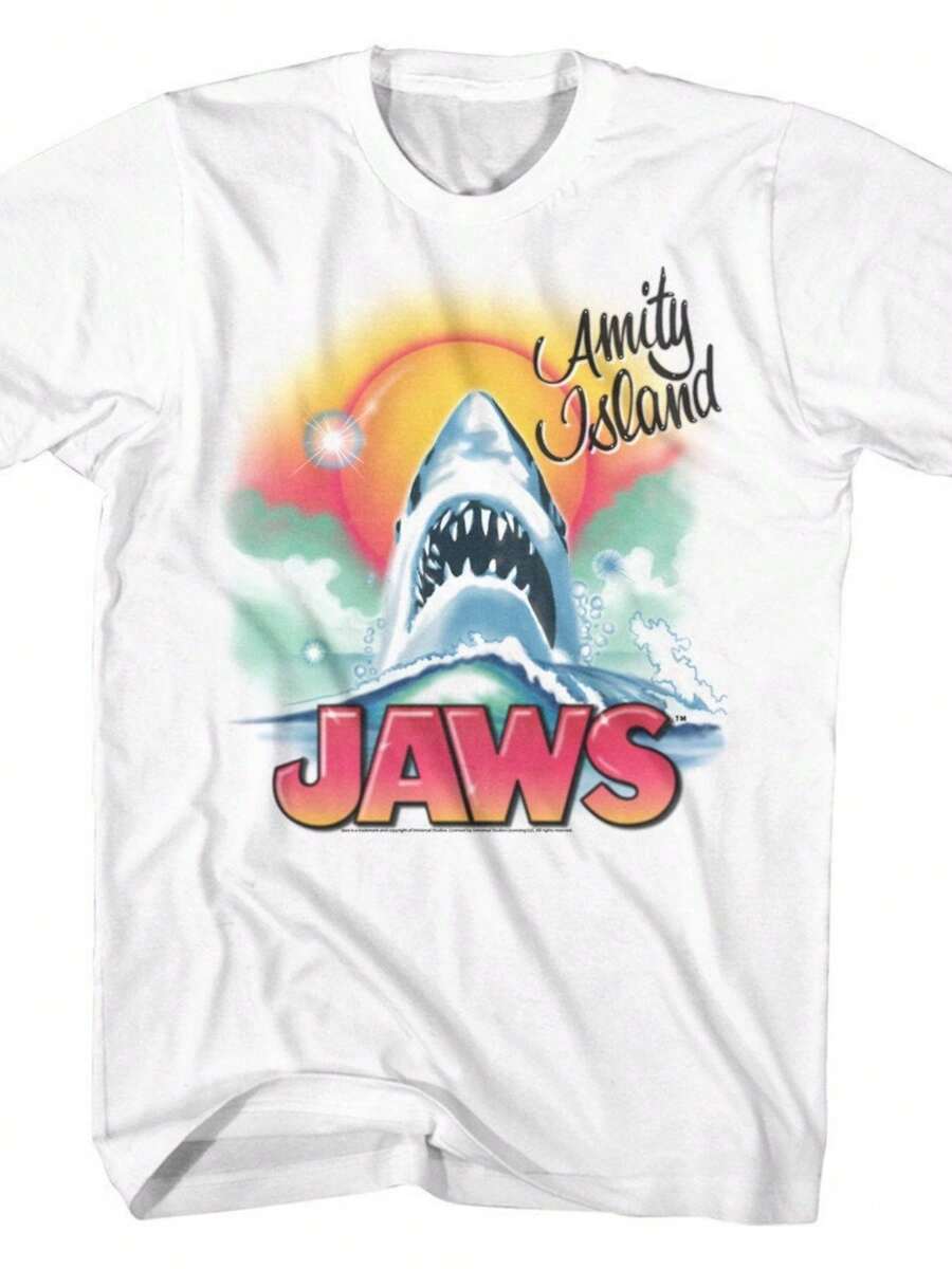 Jaws Beachy Airbrush White Adult T-Shirt - 白色 - 查看 1