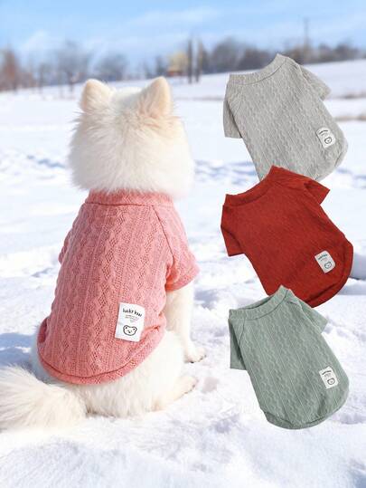 Suéter de mascota tejido multicolor con diseño de volantes, parche de oso de peluche, adecuado para perros pequeños, atuendo cálido y sencillo para otoño/invierno