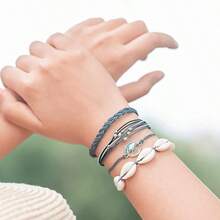 FANCY SHINY Wave String Bracelets Braid Puka Shell Bead Bracelets Handmade Cute  Boho Easter Jewelry Gifts For Women - 灰色 - 查看 2