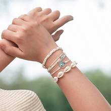 FANCY SHINY Wave String Bracelets Braid Puka Shell Bead Bracelets Handmade Cute  Boho Easter Jewelry Gifts For Women - Wheat - View 3