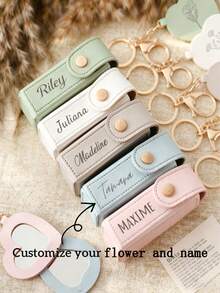 Customized Name Lipstick Holder Keychain, Personalized Lipstick Holder Keychain, Lipstick Case With Mirror, Customized Name Lipstick Holder Pouch, Bridesmaid Gift, Valentine's Day Gift, Birthday Gift, Mother's Day Gift - Multicolor - View 2