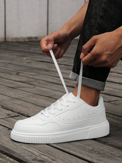 Zapatos casuales unisex, talla 36-45, con cordones, suela blanda y plana, cómodos tenis, ligeros y de corte bajo para uso diario, zapatos de skate con puntera redonda y bloqueo de color, zapatos casuales para hombres, tenis blancos puros, zapatos planos sin cordones para hombres, zapatos casuales blancos para mujeres