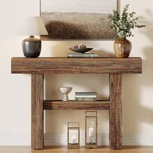 LITTLE TREE 41.34-Inch Farmhouse Console Table, 2-Tier Narrow Sofa Table Behind The Couch, Entryway Furniture With Storage Shelves For Hallway Foyer Living Room, Rustic Brown - Nâu mộc mạc - Xem 7