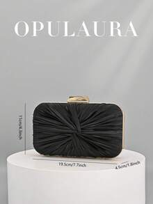 OpulAura 1件装复古优雅缎面手拿包，褶皱扭结设计，时尚晚礼服包，魅力精致的正式派对手提包，奢华盒式小包，适合派对/婚礼/正式场合晚宴，配有链条肩带，可肩背或斜挎 - 黑色 - 查看 5