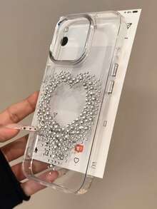 1 pieza Funda de teléfono con forma de corazón de lujo con rhinestones, compatible con iPhone 16 Pro Max 17 15 14 13 12 Pro 11, elegante y protectora como regalo de cumpleaños para mujeres - Corazón de diamante de moda - Ver 4