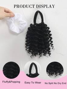 1件装 卷曲马尾假发，自然逼真，适合儿童，采用合成纤维制成，黑色发圈搭配可爱天鹅绒弹力发带。 - 自然黑 - 查看 4