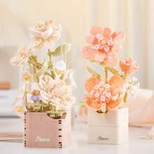 1件DIY创意模块化积木永生花篮，包含百合、玫瑰、向日葵、紫罗兰、郁金香、康乃馨、菊花、扶桑花等花卉盆栽装饰，生日/万圣节/圣诞节礼物 - 彩色 - 查看 10